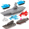 Aircraft Carrier Pullback Mini Military Toy Playset With Fighter Jets Stealth Bomber Tank Warship Submarine (8 Pieces) - Naval-Themed Activity Set