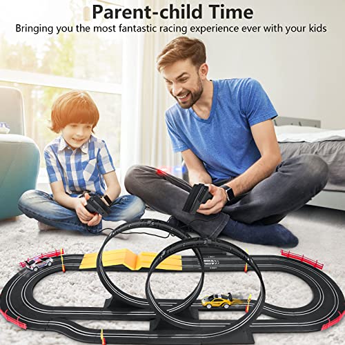 Electric High-Speed Slot Car Race Car Track Sets With 2 1:43 Scale Slot Cars And 2 Hand Controllers With Headlights And Dual Racing Toys Gifts For 6 7 8 9 10 11 12 Boys Girl - Creative Track-Building Edition