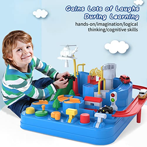Preschool Educational Car Toys Gifts Puzzle Car Race Tracks Race Track Toys For Boy Car Adventure Toy For 3 4 5 6 7 8 Years Old Kids (Blue Helicopter Car) - Creative Track-Building Edition