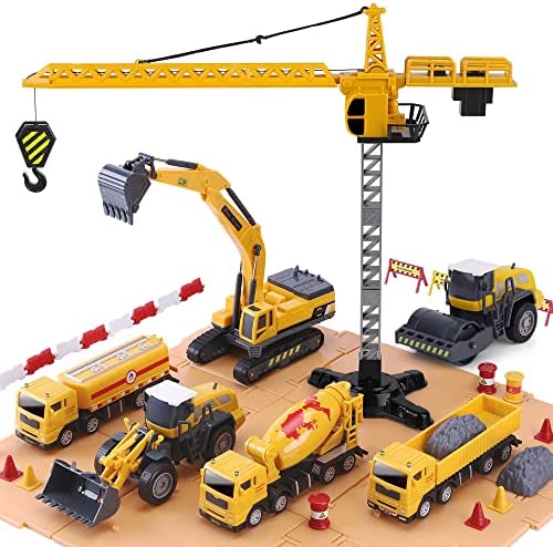 Promo Construction Site Vehicles Toy Set Kids Engineering Playset Tractor Digger Crane Dump Trucks Excavator Cement Steamroller Birthday Gift For 3 4 5 Year Old Toddlers Boys Child - Hands-On Tractor Play Collection