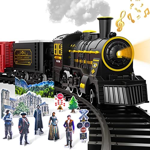 Electric Christmas Train Set For Kids Battery-Powered Train Toys With Sounds Include 4 Cars And 10 Tracks Classic Toy Train Set For 3 4 5 6 Years Old Boys Girls - Interactive Railway Play Set