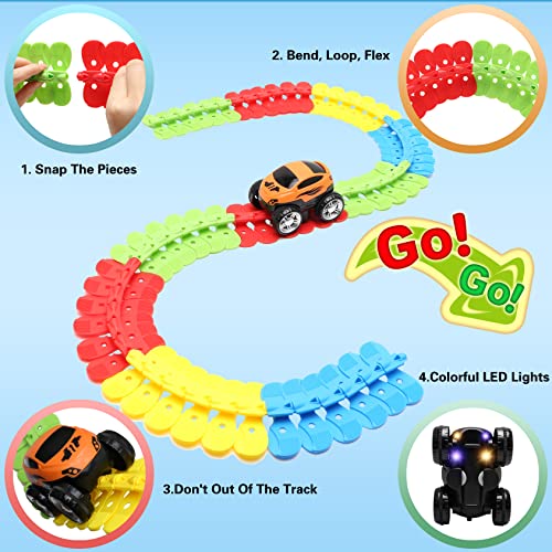 Toys For 3 Year Old Boys,Kids Toys For Boys Girls Age 3-5,184 PCS Toddler Toys Race Car Track Set With Flexible Track Create A Road Race,DIY Magic Car Toys For 3 4 5 Year Old Christmas Birthday Gifts Red Green Yellow - Creative Track-Building Edition