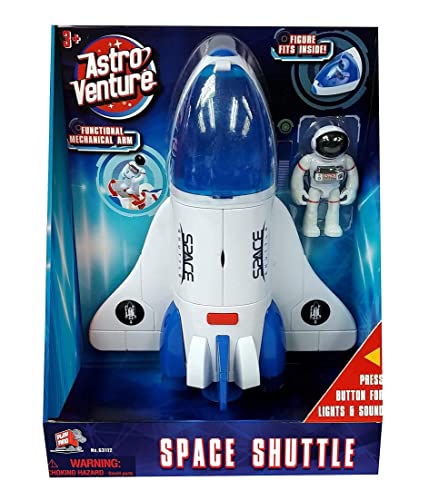 Stro Venture Space Shuttle Toy – Plastic Spaceship For Kids With Lights And Sound – Astronaut Figure Openable Cockpit And Compartment Extended Arm – Fun Space Gift Toys For Any Mission & Adventure - Space-Themed Activity Set