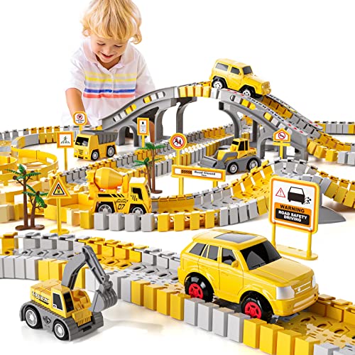 Wholesale IHaHa 236 PCS Construction Toys Race Tracks For Boys Kids Toys 6 PCS Construction Car And Flexible Track Playset Create A Engineering Road For 3 4 5 6 Year Old Boys Girls Toys - Creative Track-Building Edition
