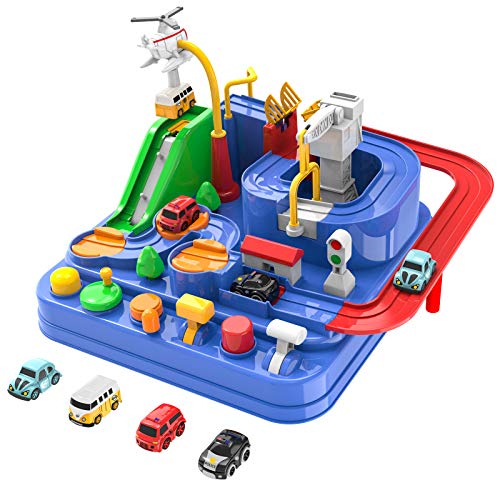 Toddler Toys For 3 4 5 Years Old Boys Girls Car Adventure Toys City Rescue With 4 Mini Cars,Race Tracks Car Toys For Boys Age 3-5 Birthday Gifts For 3-5 Year Old Boys Girls 10.2×10.2×7.2in - Creative Track-Building Edition