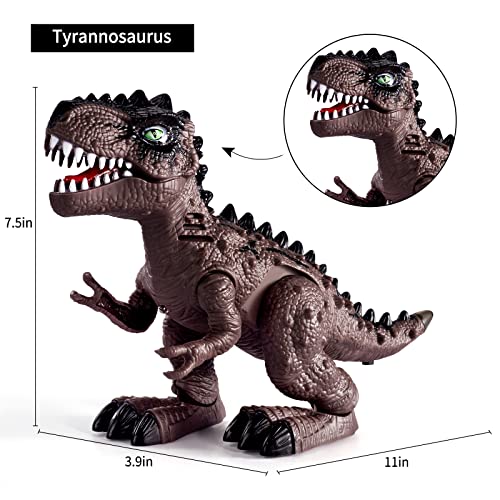 New 3 Pack Electric Walking Dinosaur Toys For Toddlers 2-4 3-5 Years With Roar Sounds And Lights Up Realistic Robot T-Rex Brachiosaurus Stegosaurus Dinosaur Figures For Kids - Creative Track-Building Edition