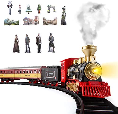 Cheap Train Sets With Steam Locomotive Engine Cargo Car And Tracks Battery Powered Play Set Toy W/ Smoke Light & Sounds For Kids Boys & Girls 3 4 5 6 7 Years Old - Interactive Railway Play Set