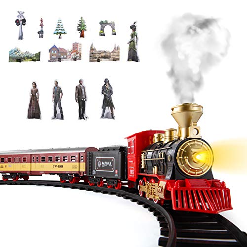 Cheap Train Sets With Steam Locomotive Engine Cargo Car And Tracks Battery Powered Play Set Toy W/ Smoke Light & Sounds For Kids Boys & Girls 3 4 5 6 7 Years Old - Interactive Railway Play Set
