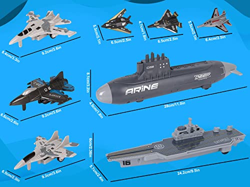 Aircraft Carrier Military Naval Ship Toy Play Set With Small Scale Model Planes Fighter Jets Battleship And Supply Ship For Kids Boy Girl Age 5+ Party Favors Gifts Naval Ship-02 - Naval-Themed Activity Set