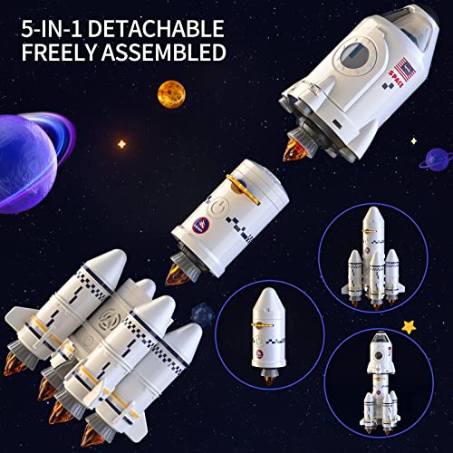 New Space Shuttle Rocket Toys For 3 4 5 6 7 8 9 Years Old Kids Science Educational Toys 5-in-1 STEM Aerospace Toys With 2 Astronauts Projection Lamp Space Adventure Toys Gift For Boys Girls 3+ - Space-Themed Activity Set