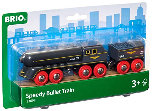 RIO World 33697 – Speedy Bullet Train – 2 Piece Wooden Toy Train Set For Kids Age 3 And Up - Interactive Railway Play Set