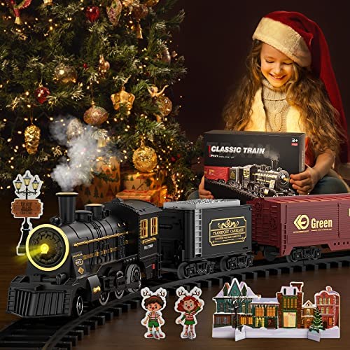 Cheap Train Sets With Steam Locomotive Engine Cargo Car And Tracks Battery Powered Play Set Toy W/ Smoke Light & Sounds For Kids Boys & Girls 3 4 5 6 7 Years Old - Interactive Railway Play Set