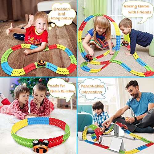 Toys For 3 Year Old Boys,Kids Toys For Boys Girls Age 3-5,184 PCS Toddler Toys Race Car Track Set With Flexible Track Create A Road Race,DIY Magic Car Toys For 3 4 5 Year Old Christmas Birthday Gifts Red Green Yellow - Creative Track-Building Edition