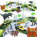 Deals Dinosaur Toys-187 Pcs Create A Dinosaur World Road Race Flexible Track Playset 4 Dinosaurs-2 Race Cars For 3 4 5 6 Years Up Old Boys Girls well-suited Gift - Creative Track-Building Edition