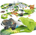 174 PCS Dinosaur Toys Race Track Flexible Train Tracks With 8 Dinosaurs Figures 2 Electric Race Cars Vehicle Playset With Lights To Create A Dinosaur World Road Race For Toddlers Kids Boys Girls - Creative Track-Building Edition