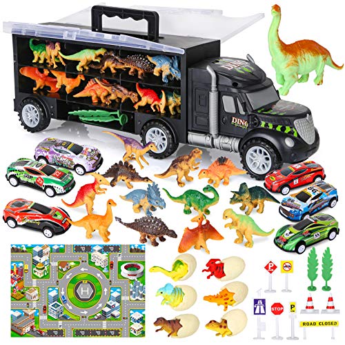 Dinosaur Toys For Kids 3-5 Dinosaur Truck Carrier Transport Truck Dinosaurs Toys For Boys And Girls 3 4 5 6 Years Old With Dino Eggs 23 Pcs Kids Toys Dinosaur - Creative Track-Building Edition