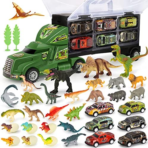 Dinosaur Toys For Kids 3-5 Dinosaur Truck Carrier Transport Truck Dinosaurs Toys For Boys And Girls 3 4 5 6 Years Old With Dino Eggs 23 Pcs Kids Toys Dinosaur - Creative Track-Building Edition
