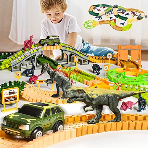 New Dinosaur Truck Toys For Kids 3-5 Years Cars Toys For Toddler 1-3 6 In 1 Jurassic Dinosaurs Trucks Toys Semi Truck Toy Car For Boys And Girls Age 2-3 well-suited Gift For Baby & Toddler Toys - Creative Track-Building Edition