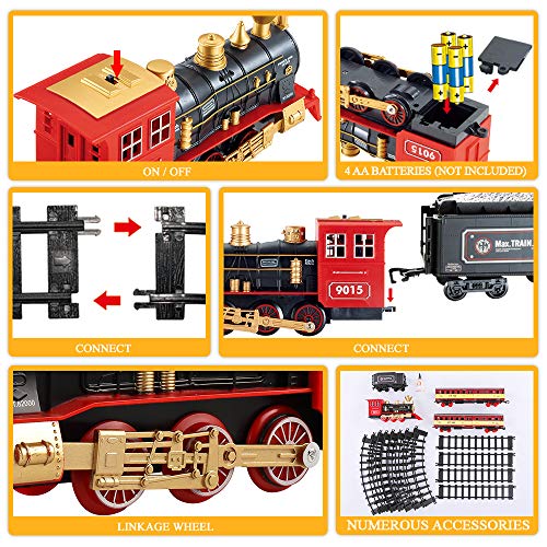 Cheap Train Sets With Steam Locomotive Engine Cargo Car And Tracks Battery Powered Play Set Toy W/ Smoke Light & Sounds For Kids Boys & Girls 3 4 5 6 7 Years Old - Interactive Railway Play Set