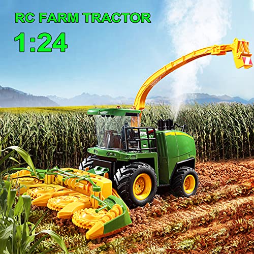 Remote Control Trucks Tractor Toy For Kids – 1:24 Rc Silage Harvester With Smoke Construction Vehicle Farm Tractors With Lights & Sounds Christmas Birthday Presents For Boys & Girls 3-8 Years Old - Hands-On Tractor Play Collection